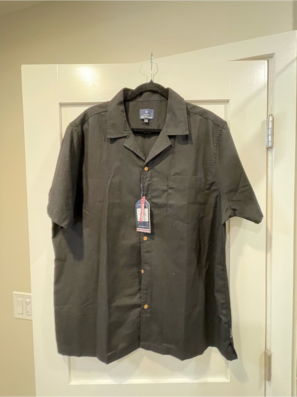 Men's Ben Sherman Black Short-Sleeve Linen Button-Up Shirt sz XL NEW